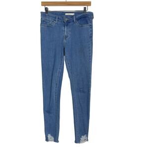 Levis Womens 27 Blue 711 Skinny Jeans Ripped Hem Medium Wash Cotton Stretch